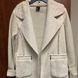 White faux fur faux suede jacket